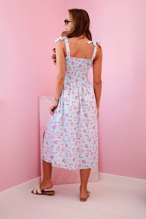 Damenkleid mit Riemchenprint mit Krawatte blau