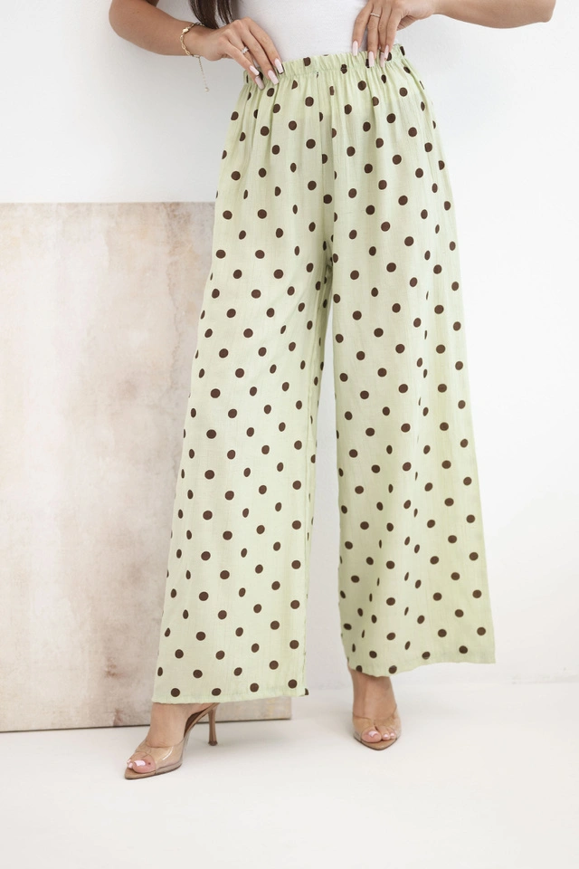 Women's wide-leg polka dot summer trousers with an elastic waistband mint
