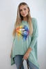 Oversize-Bluse mit Regenbogen-Lippen-Print dunkel mint