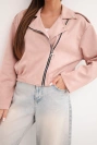 Women's suede viscose jacket with an asymmetrical zipper pink dark