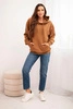 Women's cotton looped sweatshirt with a hood and kangaroo pocket camel