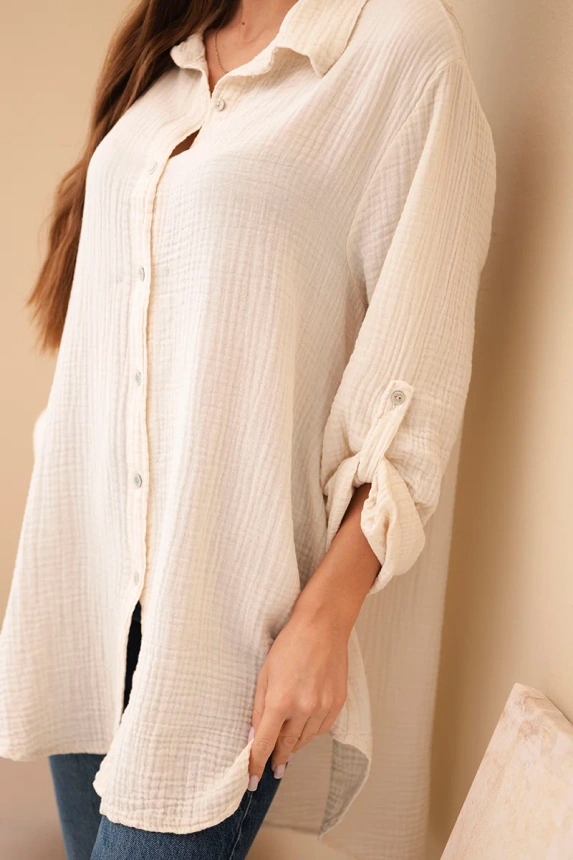 Cotton muslin shirt light beige