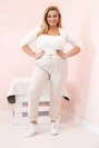 Dámske bavlnené nohavice Plus Size s opaskom béžový