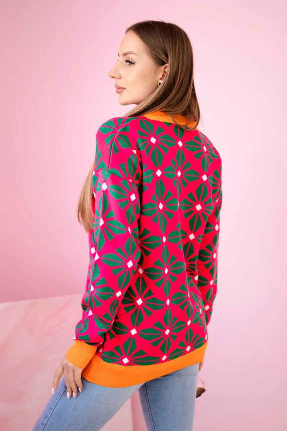Sweater with a geometric motif fuchsia