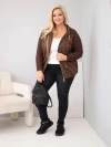 Dámska bavlnená mikina Plus Size so pletenými rukávmi a kapucňou hnedá