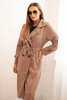 Women's suede coat tied at the waist with a collar and buttons fango