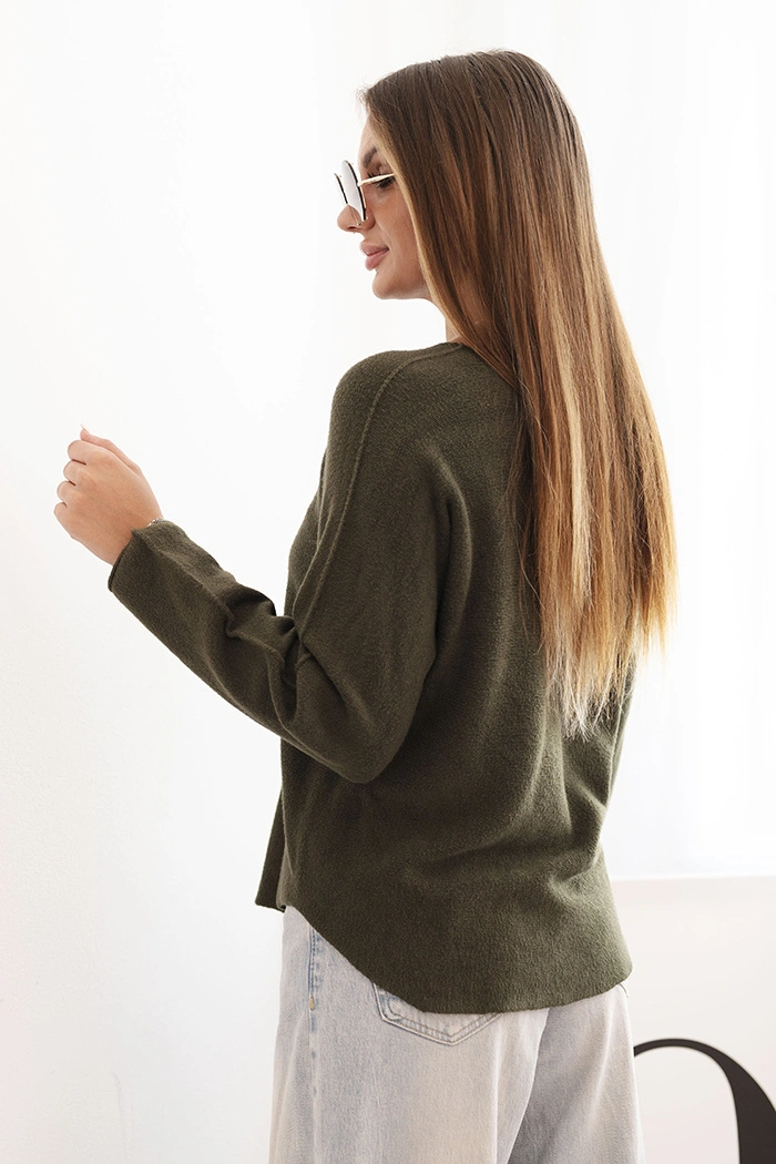 Damenpullover aus Viskose mit langen Ärmeln und Rundhalsausschnitt dunkles Khaki