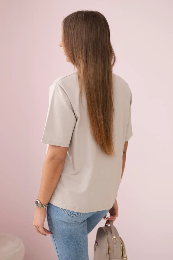 Baumwollbluse mit Herz-Print beige