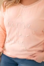 Women's Plus Size distressed blouse with print and pearls apricot