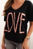 Women's cotton blouse with a V-neck and LOVE print black