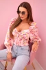 Women's floral Spanish blouse, long sleeve light pink