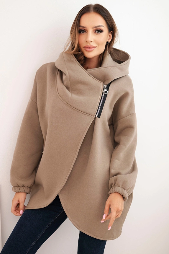 Women's insulated hoodie with an asymmetrical zipper fango