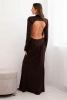Women's long dress with viscose, turtleneck and open back brown