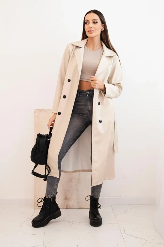 Damen-Trenchcoat aus Kunstleder mit Gürtel und Kragen beige