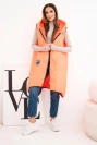 Dámská prošívaná vesta Plus Size s kapucí zapínaná na zip oranžový neon