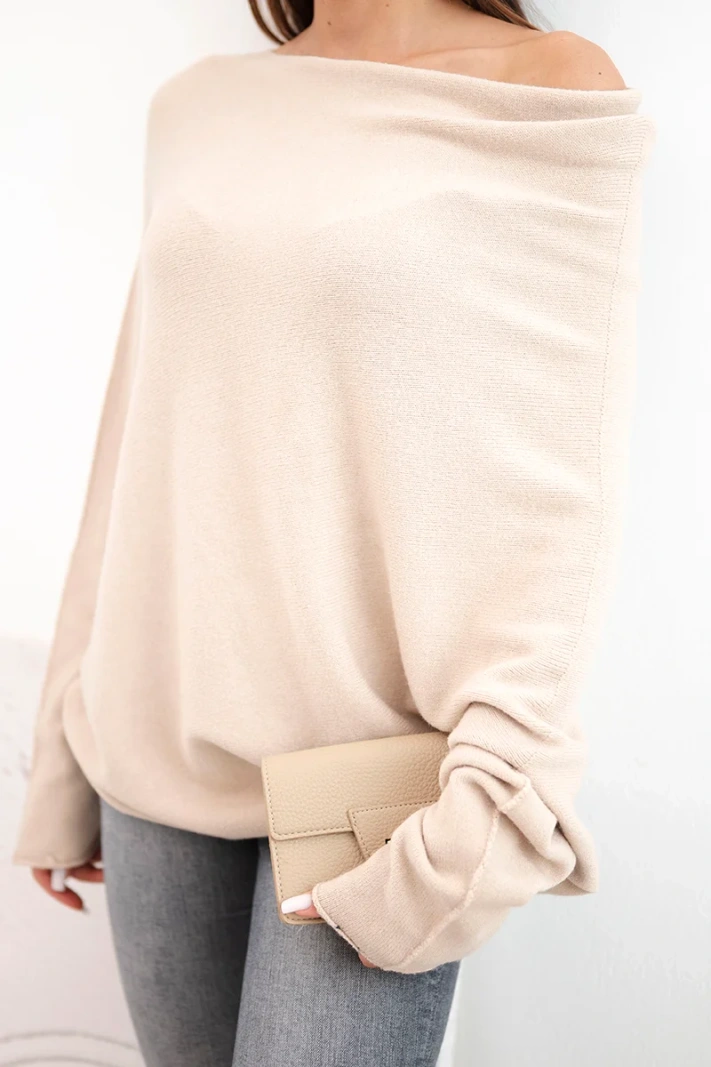 Women's asymmetrical batwing viscose sweater beige