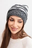 Women's winter hat with thick wool knit and stripes K465 graphite + white