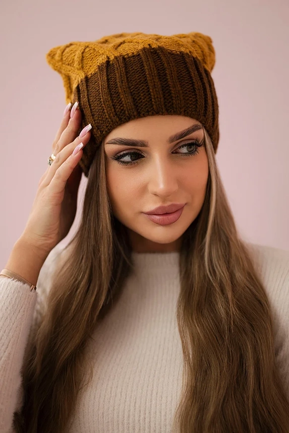 Čapica с fleece Milano K203 horčičná melanž+hnedá