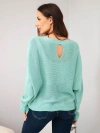 Damenpullover aus Mohair mit gerafften Ärmeln und Rückenausschnitt dunkel minzfarben