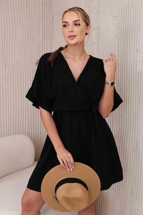 Muslin dress with waist black 