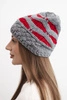 Women's winter hat with thick wool knit and stripes K465 gray + red
