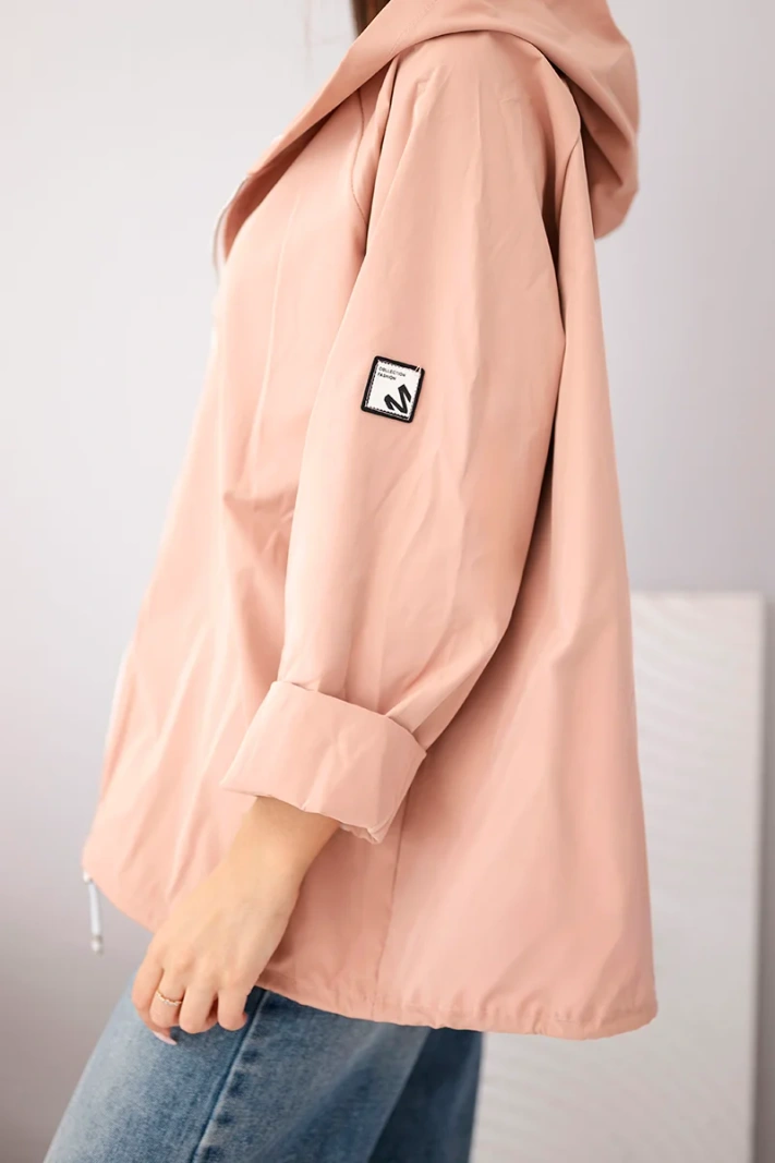 Women's spring jacket with hood and drawstring dark pink