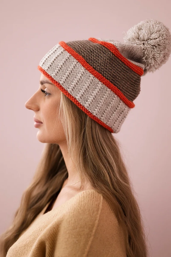 Women's cap Kinga K297 beige + mocca + red