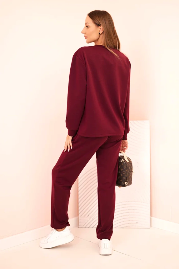 Women's set buttercream sweatshirt and pants with elastic plum