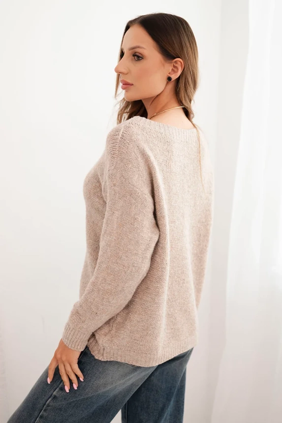 Damenpullover aus Wolle mit langen Ärmeln und rundem Ausschnitt beige