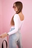 Women's bodysuit blouse with long sleeves and a deep neckline candy pink