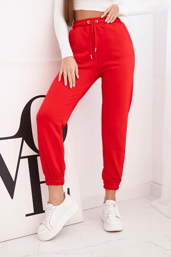 Women's cotton pants with an elastic waistband red