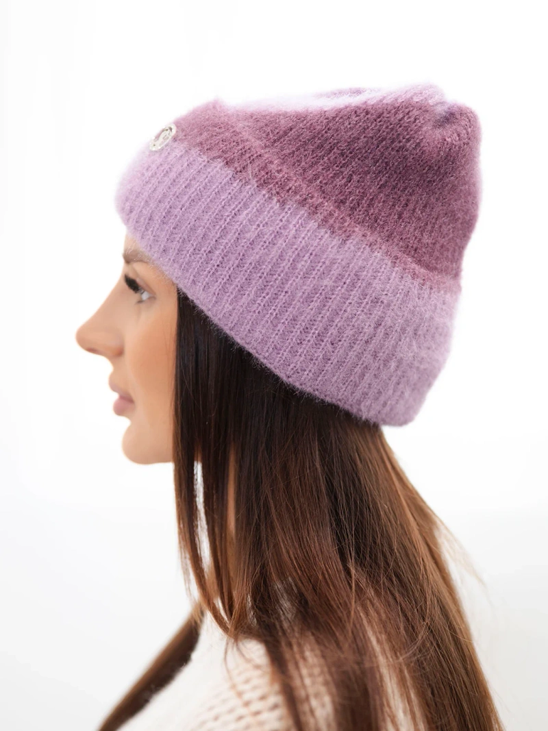 A hat women's classic with decorative emblem light purple+dark pink