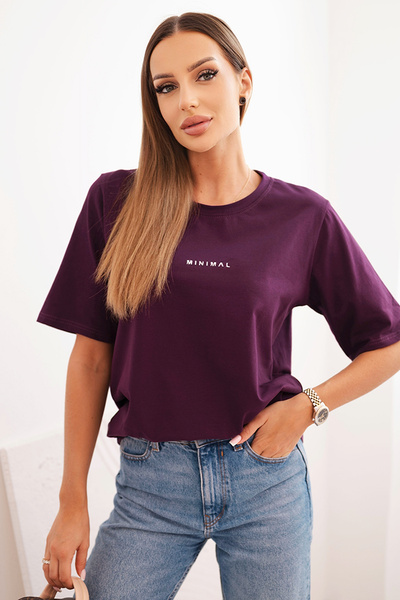 Moteriška medvilninė marškinė su Minimal spauda slyvinė