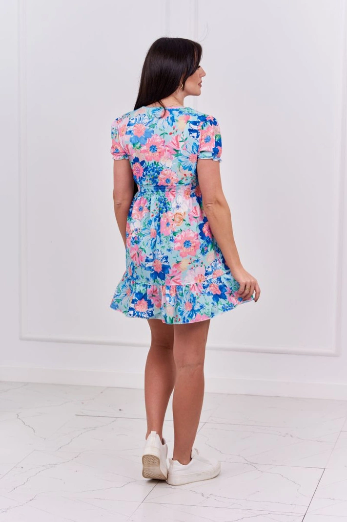 Blumenkleid mit V-Ausschnitt mint