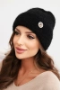 Women's winter fluffy hat with decorative button black