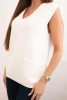 Women's sleeveless viscose sweater with pockets and a V-neck ecru