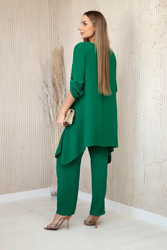 Set of blouse + pants with pendant green
