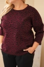 Damen Plus-Size-Bluse im Leopardenmuster mit längerem Rückenteil bordeaux