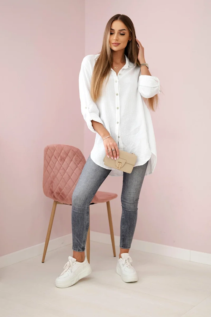 Cotton muslin shirt oversize white