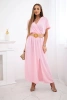 Long dress with a decorative belt candy pink