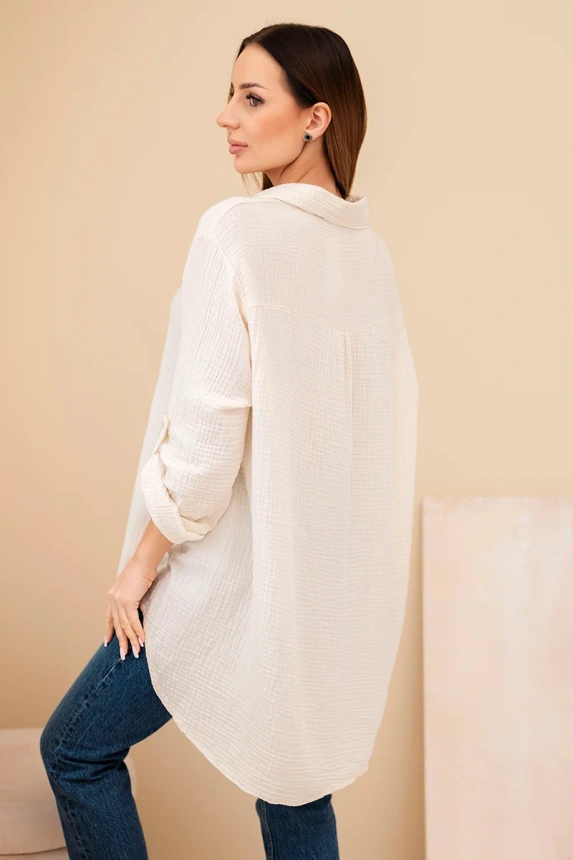 Koszula bawełniana muślinowa Plus Size jasno beżowa