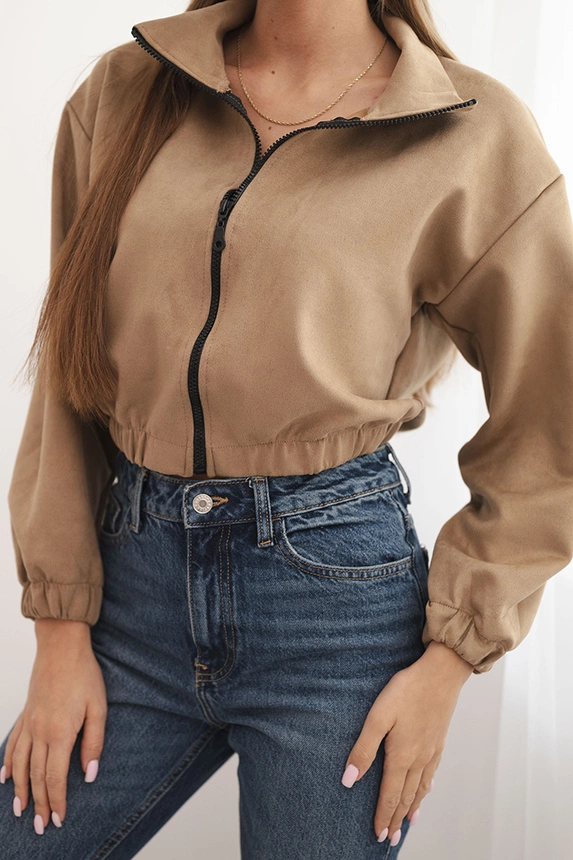 Suede zipper sweatshirt beige