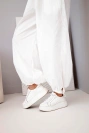 Damen Baumwollhose mit Gummizug und Bindeband unten ecru