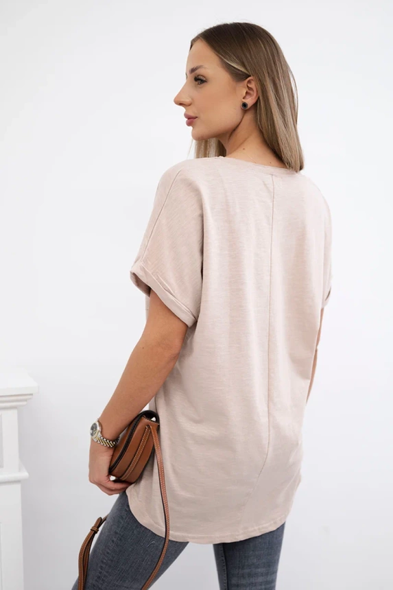 Baumwollbluse mit Tasche beige