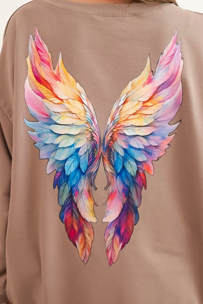 Women's oversized cotton sweatshirt with colorful wings on the back fango