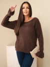 Damenpullover mit Mohair und Wolle mit Rüsche an den Ärmeln braun