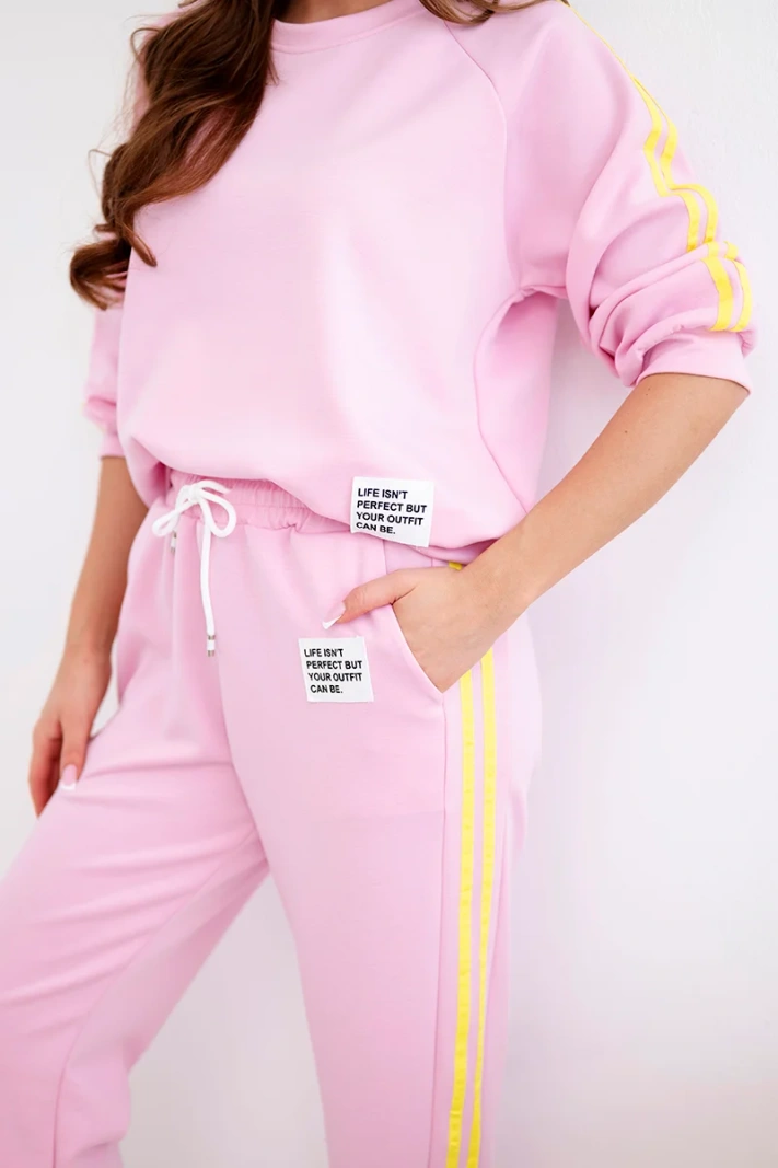 Women's Masełko tracksuit set with side stripes and a loose sweatshirt candy pink