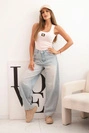 Women's ribbed tank top with decorative patch powder pink