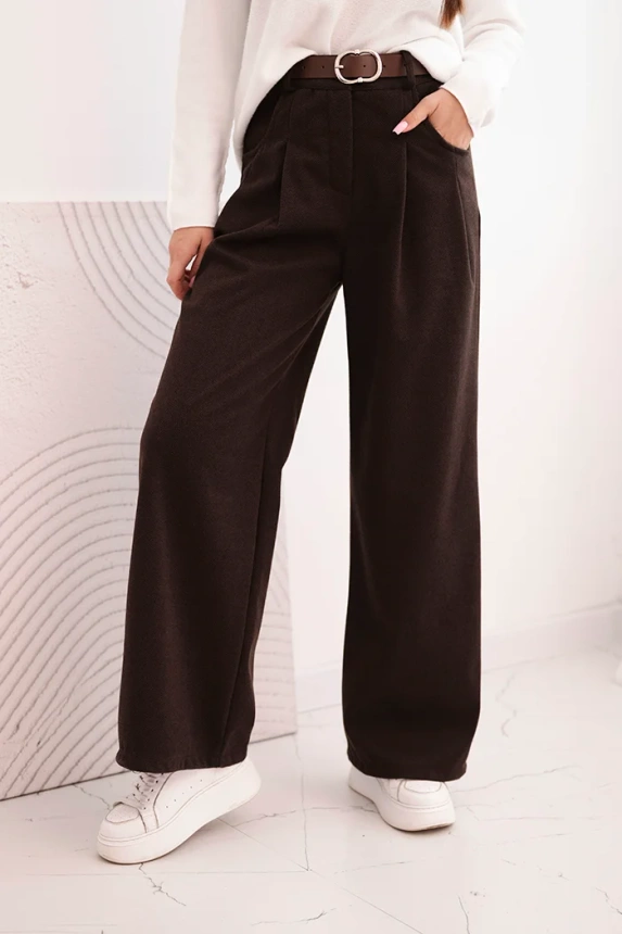 Women's wide-leg pants with a belt brown