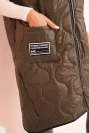 Plus Size women's quilted vest with a hood fastened with a zipper khaki